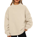 Solid Cotton Drop Shoulder Mockneck Sweatshirt Oversized Loose Fit Plus Size Fleece Custom Embroidery Mock Neck Sweatshirt Women