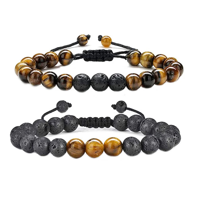 8mm Christian Children's Geometric Beaded Lava Rock and Tiger Eye Stone Anxiety Bracelet with Essential Oil Diffuser Trendy Gift