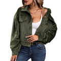 RNSHANGER Autumn Winter Corduroy Jackets for Women Fashion Plush Long Sleeve Coats Elegant Button Solid Ladies Jacket