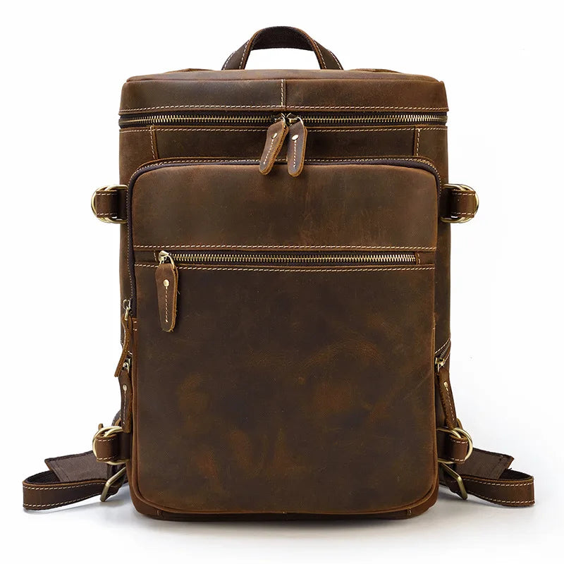Genuine Leather Crazy Horse Leather Large Capacity Backpack Student School Bag Outdoor Travel Bag Computer Bag