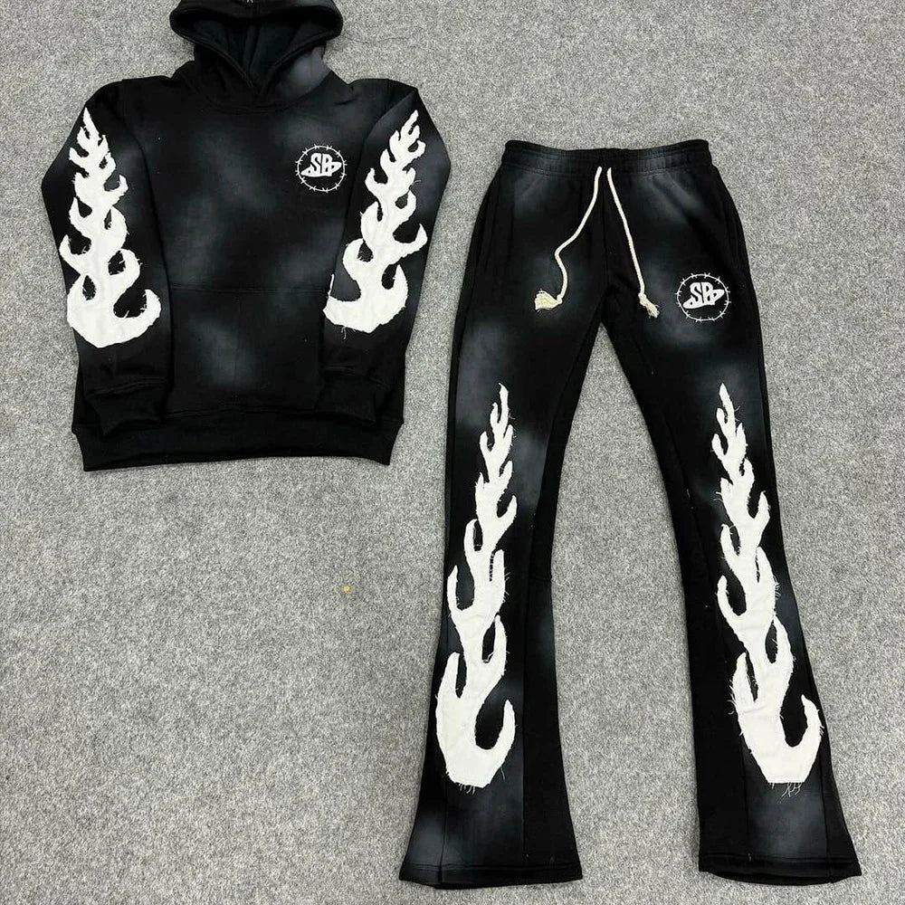 DCY 2025 Trending Product French Terry Tracksuit Sun FadedCustom Flared TracksuitCustom Puff Print Tracksuit 500Gsm