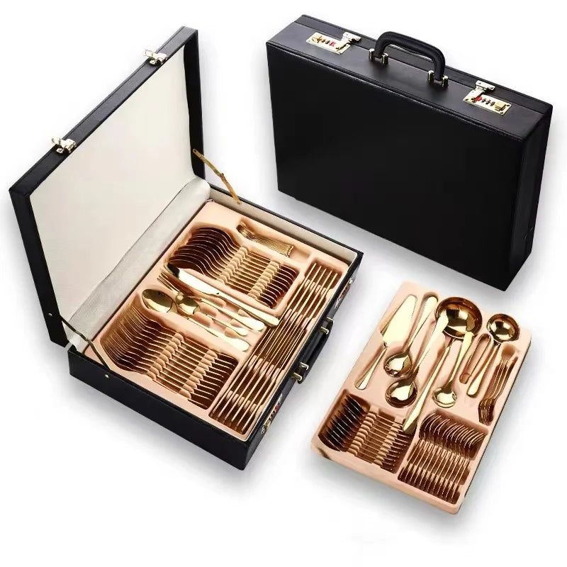 Durable Home Kitchen Serving Spoons 72pcs Gold Spoon Cutlery Silverware Set With Serving Utensils