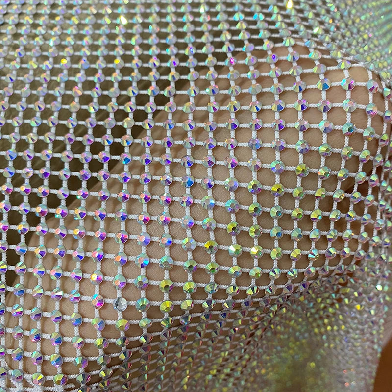 Luxury 1.2 Meter*1 Meter Crystal ab Ss10 Stretch Elastic Rhinestone Textile Net Fabric Ideal for Dresses