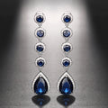 CAOSHI Factory OEM Luxury Pear Blue Zircon Long Hanging Earrings for Bridal Wedding Silver Plated CZ Pendant Earrings for Women