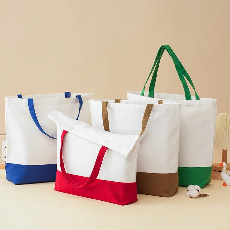 Customizable Green Cotton Canvas Student Shoulder Bag Letter Stitching Portable PP Material Printable Logo for Shopping