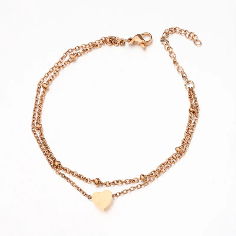 Gold Plated Heart Charm Stainless Steel Bracelet Pulsera De Mujer with Lettering Fashion Jewelry Friendship Bracelets