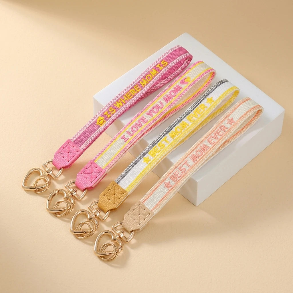 Custom Logo Handmade Woven Keychains Embroidered Letters Fabric Women Mother's Day Key Chain Accessories Phone Keychain