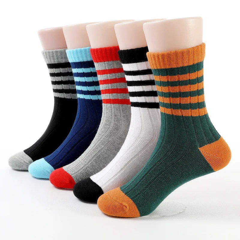 Bulk Winter Stripe Kids Short Socks Baby Young Cute Girl Boys Cotton Crew School Socks Students Med Tube