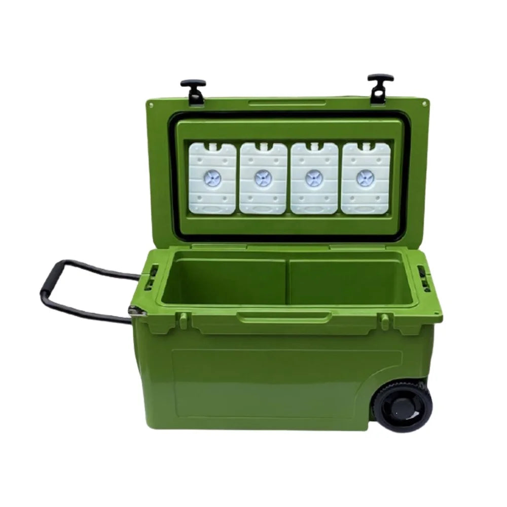 Large 55L PU Rotomolded Cooler Box Wheels Waterproof Insulated BORIGHT BR-W55 Seafood Storage Transportation Freezer for Food