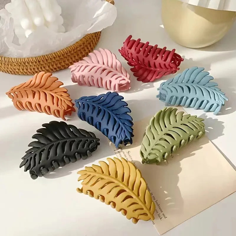 9.5cm Fashion Women Girls Hair Clips Ponytail Holder Korean Matte Large Hair Claw Clips Simple Leaf Shape Hair Claws