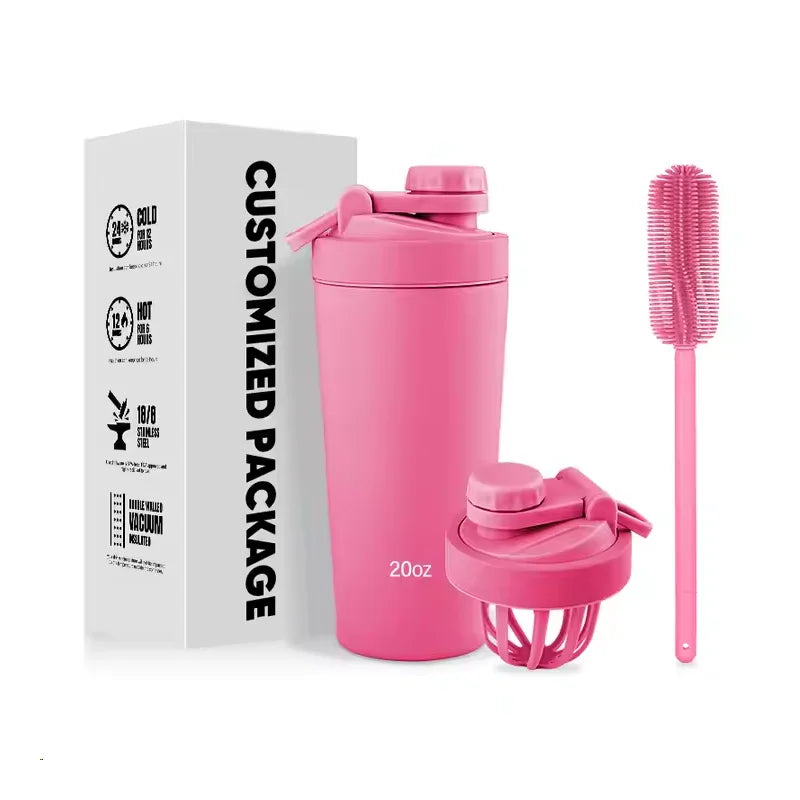 2026 New Design 26OZ 600ml Pink Gym Double Wall Vacuum Insulated Stainless Steel Shaker Bottle with Customized Logo and Color