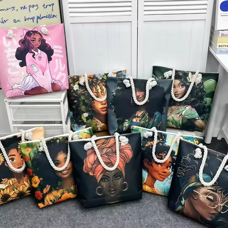 Cross-border All-in-one Tote Bag Women's Portable Shopping Bag Creative Women's Printed Thick Rope Large Capacity Beach Bag MegaBDM