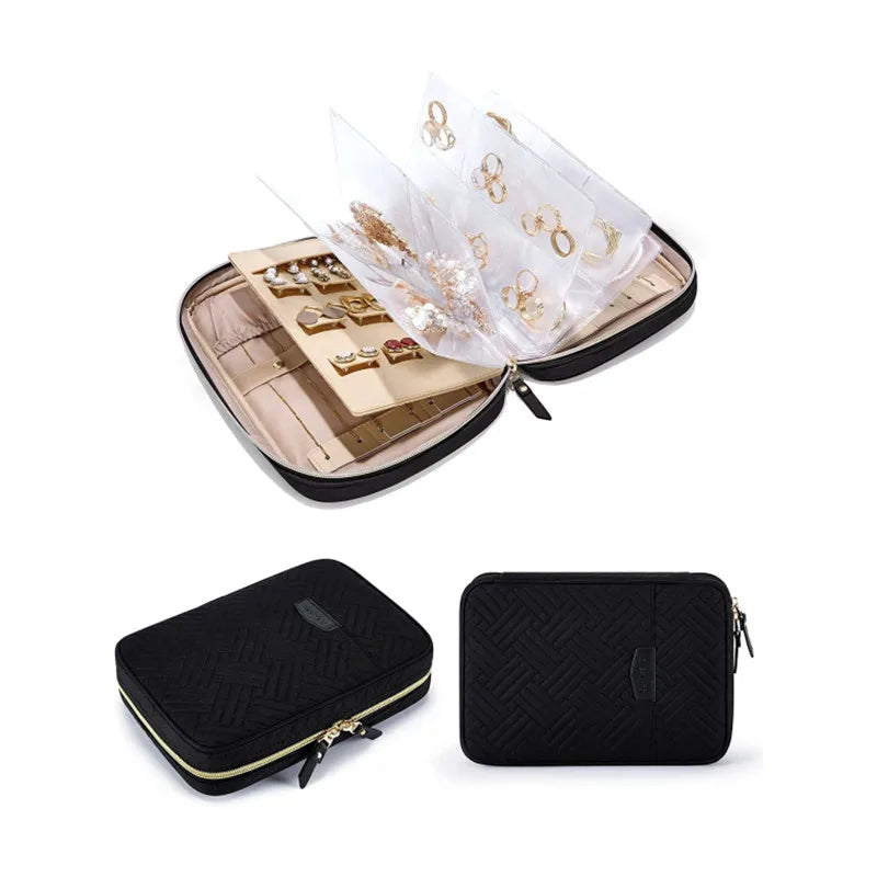 High Grade Luxury Travel Jewelry Organizer Pouches Case Zipper Closure for Rings Necklaces Earrings Bracelets-Customized Color