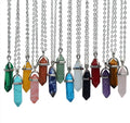 Stock Sales-Amethyst Turquoise Quartz Crystal Pendant Necklace with Stainless Steel Chain Bullet Shape Healing Point for Gift