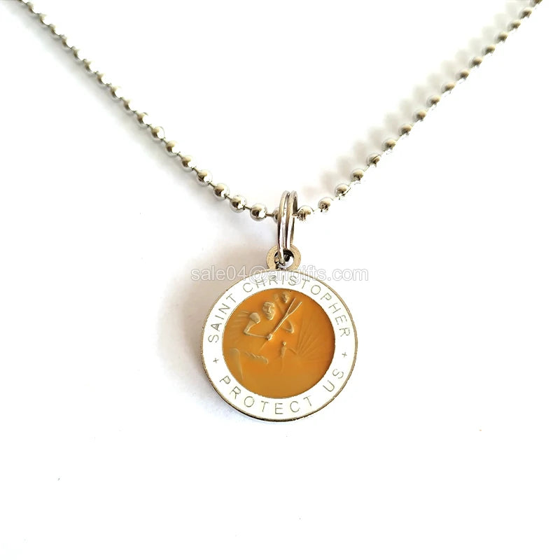 Saint Christopher Necklace Round Pendant Christ Prayer Charm Jewelry Traveler Medallion