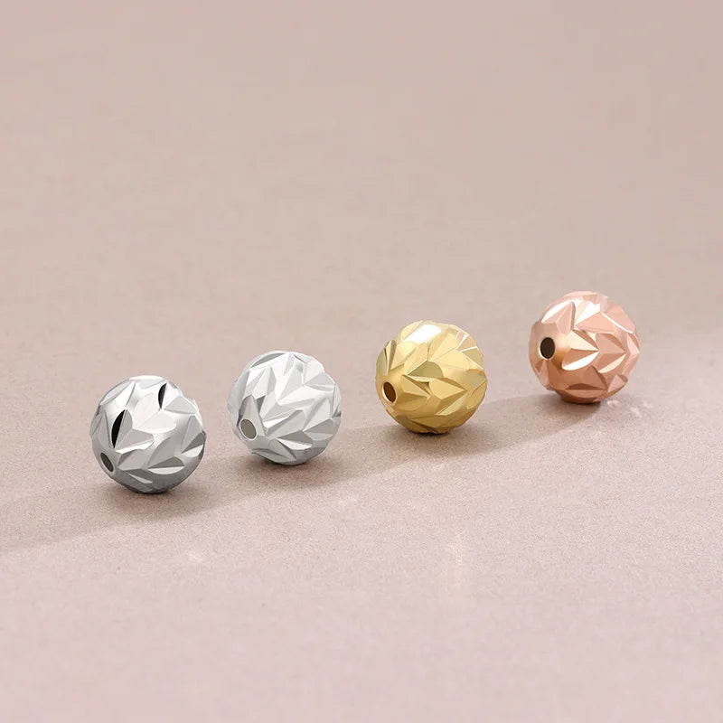 6mm 8mm 925 Sterling Silver Spacer Beads Laser V Gold Plated Round Beads for Bracelet Necklace Making