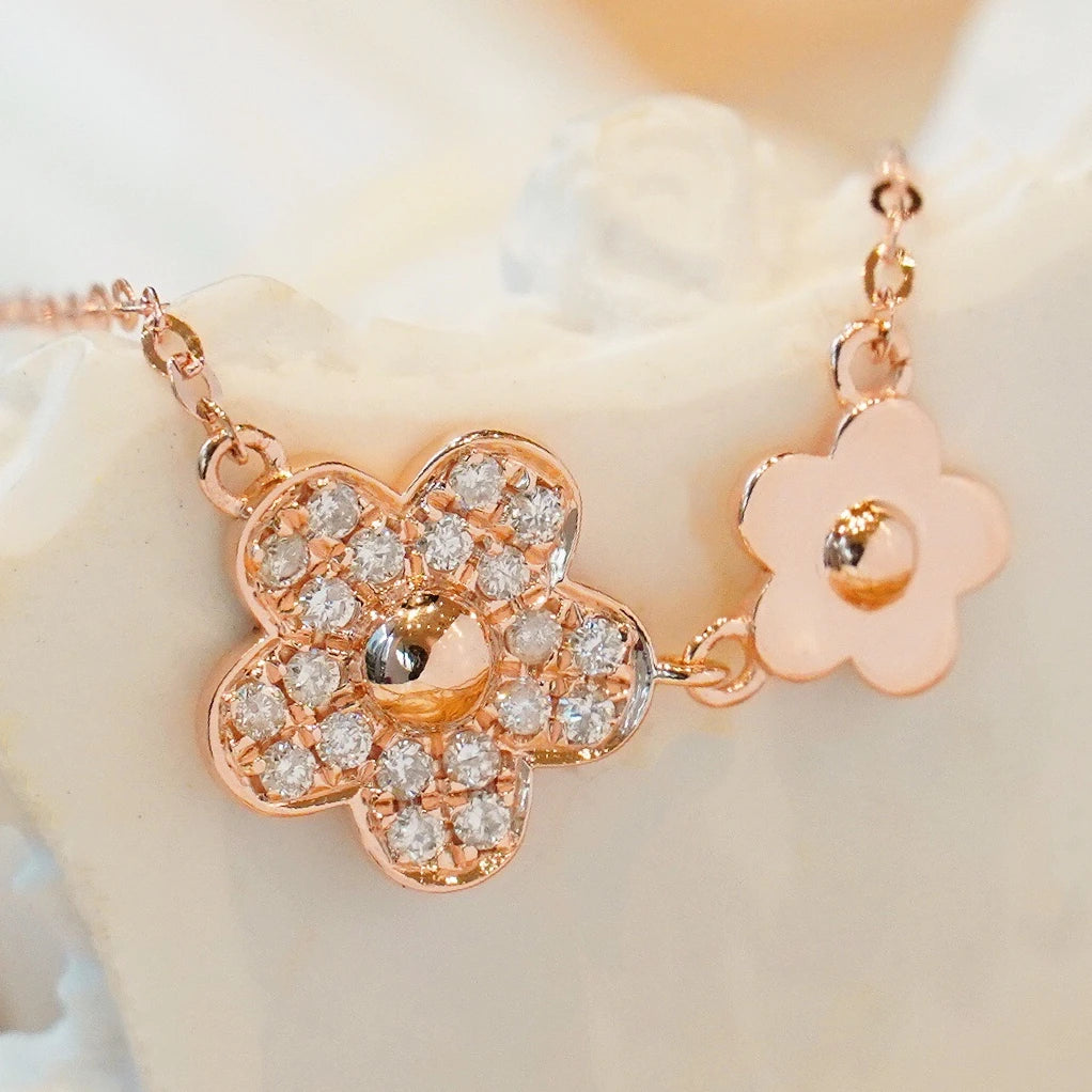 H&F Original Four Leaf Clover Necklace Rose Gold Couple With Natural Diamond Pendant Chian for Women 18K Real Gold Necklace