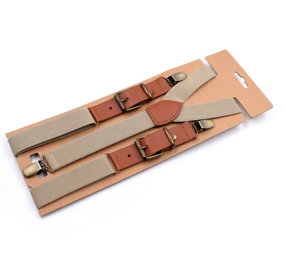 High Quality Durable Metal Clips PU Leather End 2.5cm Vintage Adjustable Y Shape Elastic Suspender for Kids