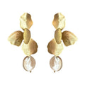 Korean Popular Designer New Alloy Flower Irregular Petal Baroque Pearl Vintage Party Statement Drop Earrings Women