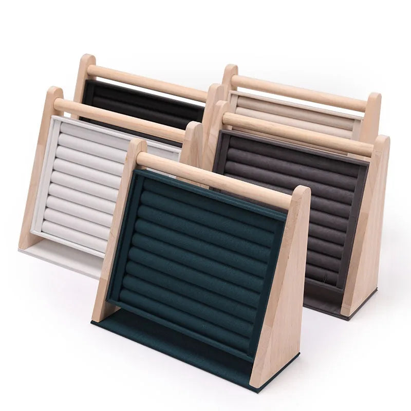 Modern 2026 Trend Natural Wood Ring Organizer Board With Removable Velvet Liner Slanted Display for Boutique