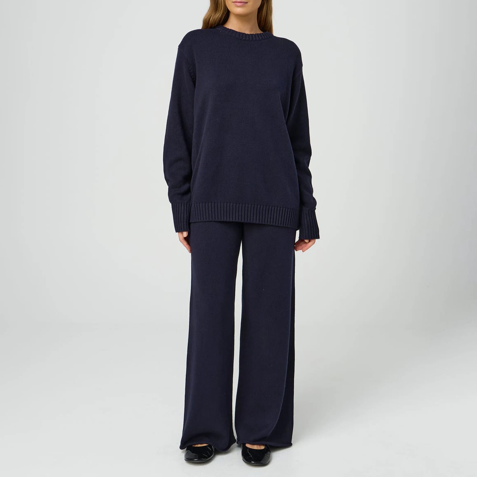 Hot Selling Women Sweater Suit Knitted Sweater 2 Piece Wide Leg Pants Knitwear Sets