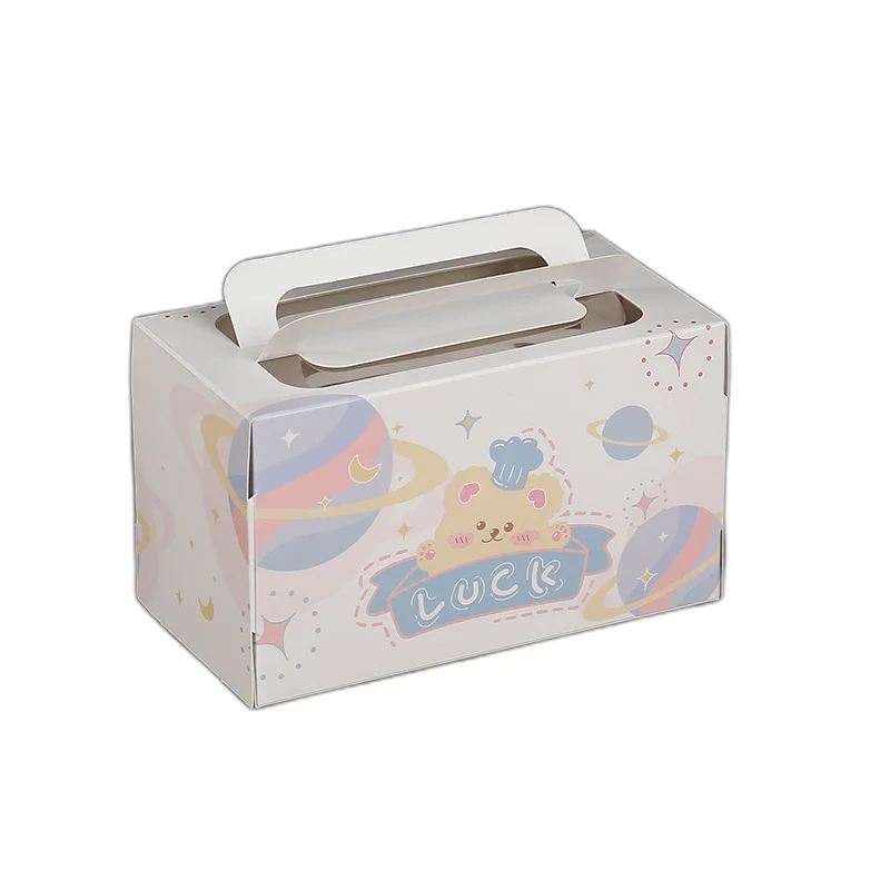 Handle Eco-friendly Portable Custom Coated Paper Cardstock Bakery Cake Food Package Boxes for Party Hand Made Mixed Color Accept