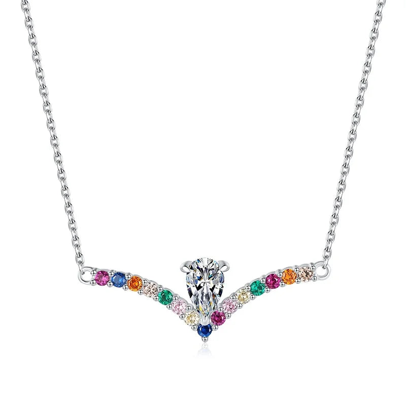 S925 Sterling Silver V-Shape Water Drop Pendant 1 Karat D Color Moissanite Necklace for Women