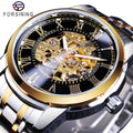 Forsining New Golden Gift Hollow Mechanical Stainless Steel Watch Luminous Sport Mens Watches Clock New 2023