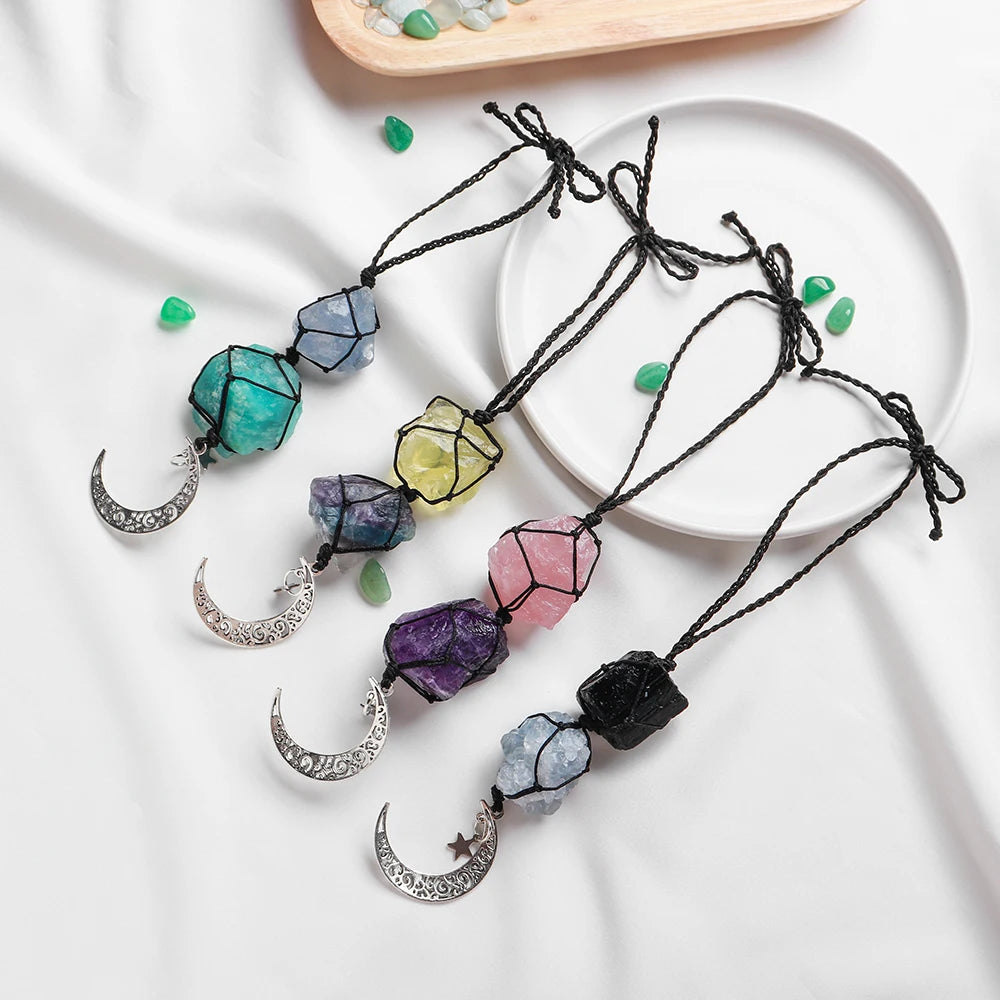 Wholesale Natural Hand Customized Material Crystal Rough Stone Car Pendant for Gift