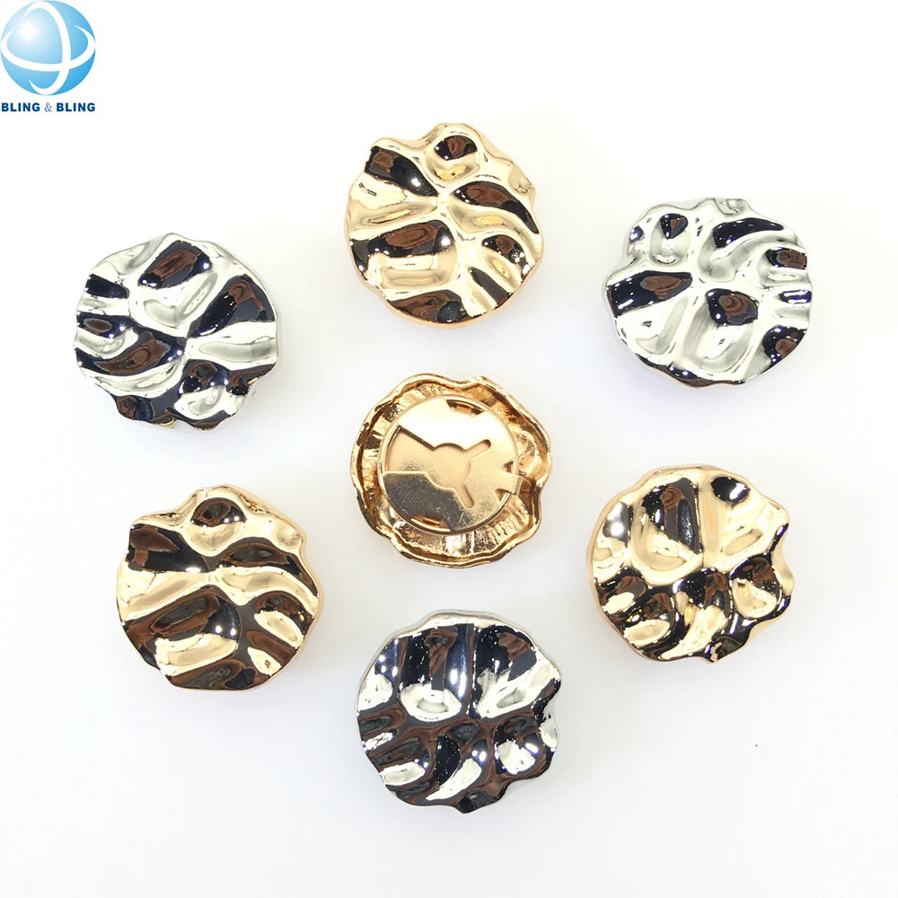 High Grade Irregular Wave Gold Silver Metal Button Covers for Shirts Coat Custom Logo Round Removable Cufflinks Button Clips
