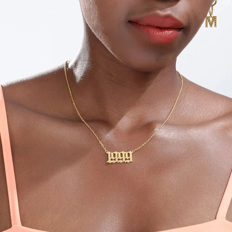 SC Custom Special Year Number Pendant Necklace Women Personalized 316L Stainless Steel 1980-2019 Birth Year Necklace 18K Gold