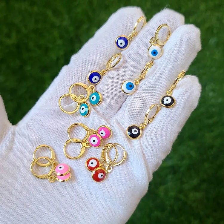 EM1275 Fashion Dainty Gold Multicolor Women Enamel Rainbow Evil Eyes Huggie Hoop Earring for Ladies