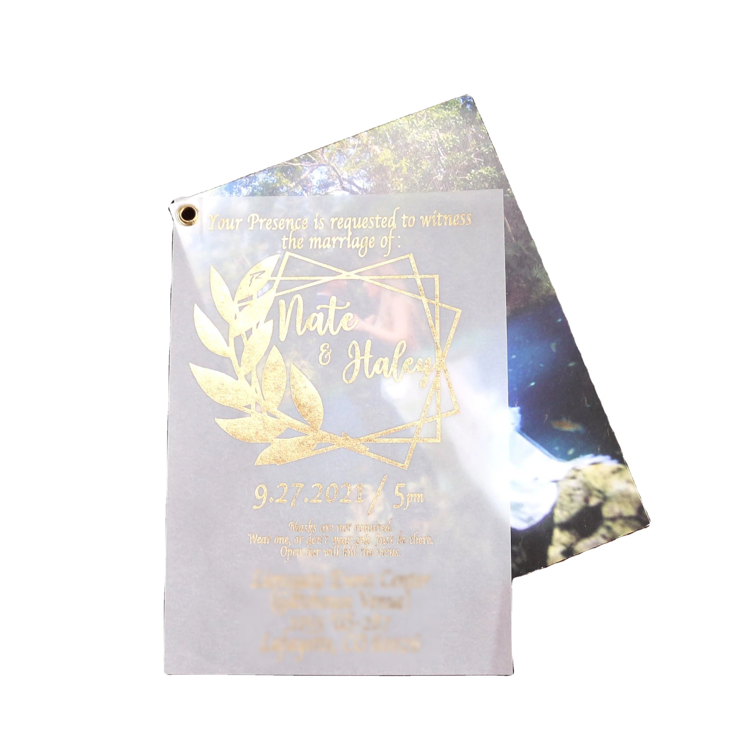 Custom Printed Wedding Invitation Card With Photo Save the Date Card Gold Foil Vellum Paper Matching Envelope