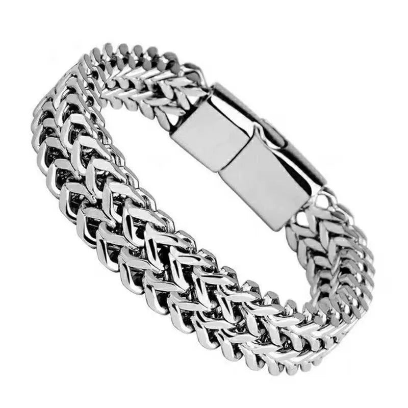 Trendy Men's Punk Jewelry-18K Gold & Silver Plated Titanium Steel Link Hand Chains Bracelet Bangles Geometric Pattern