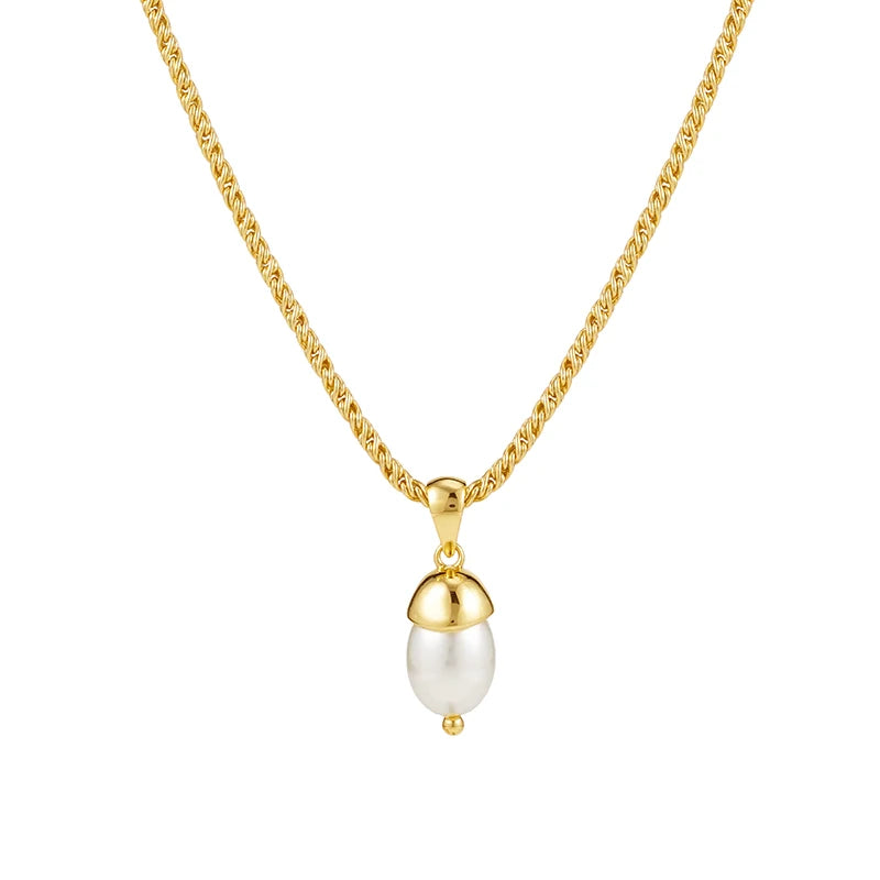 Latest 18K Gold Plated Brass Jewelry Twisted Chain Big Pearl Pendant Necklace Trendy for Woman Gifts Necklace P253542