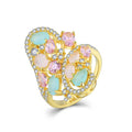 YILUN Trendy Design Gold Plated Multicolored CZ Diamond Cocktail Ring 925 Sterling Silver Ring for Women Jewelry