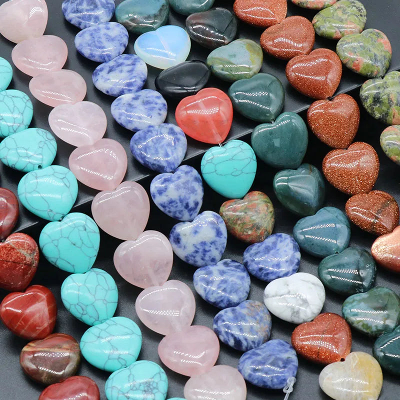 20mm Heart Crystal Agate Synthetic Turquoise Nature Stones Loose Beads DIY Bracelet Necklace Earrings Accessories Jewelry Making