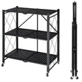 Double Tier Metal Folding Kitchen Storage Rack with Wheels Foldable Food Organizer Shelf