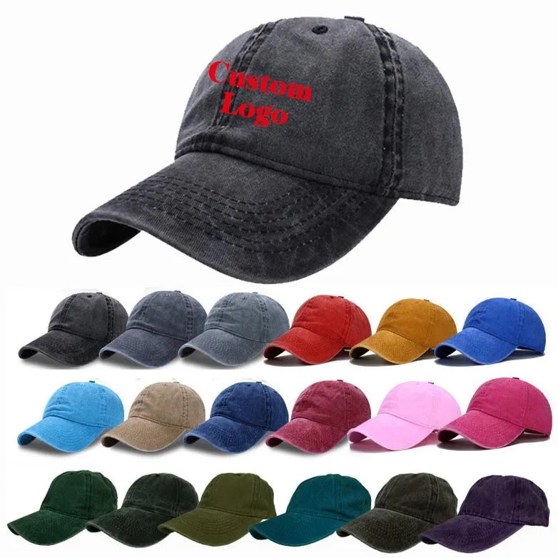 Custom Logo Washed Soft Top Vintage Distressed Unstructured Dad Hats Adjustable Denim Plain Cotton Baseball Caps for Men Women