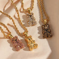 Luxury Jewelry 18K Gold Plated Zircon CZ Bear Pendant Necklace Stainless Steel Twist Rope Chain Bear Locket Necklace