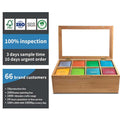 Bamboo Tea Box Storage Organizer Taller Size Holds Tea Bags  8 Adjustable Chest Compartments Natural Wooden Finish