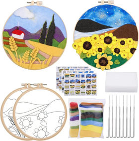 2D Needle Felting Kit for DIY Wool Embroidery Crafts Handmade Home Decoration; for Cross-Stitching Needlework Includes Supplies