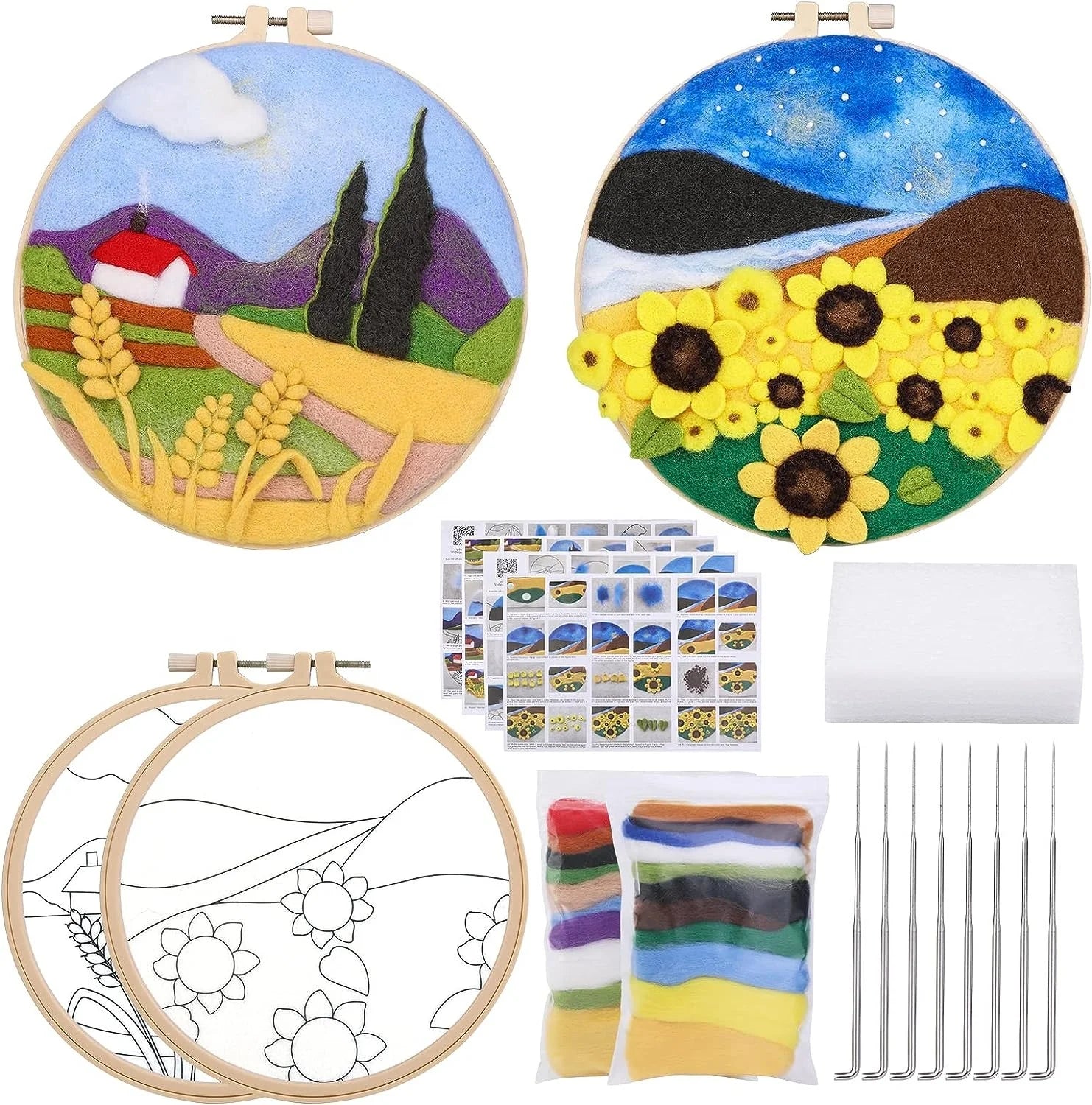 2D Needle Felting Kit for DIY Wool Embroidery Crafts Handmade Home Decoration; for Cross-Stitching Needlework Includes Supplies