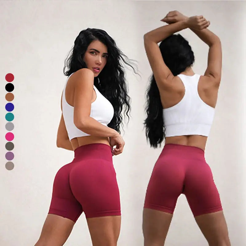 Women's High Waist Sports Yoga Shorts Tropa Deportiva with Seamless Wide Waistband Short Leggings for Biker Sports Solid Pattern