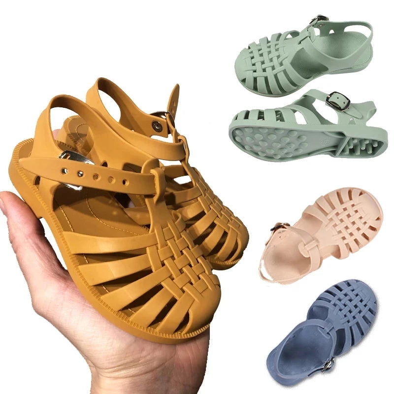 Summer Children Sandals Baby Girls Flat Sandals Kid Sandals Soft Princess Shoes Kids Candy Jelly Beach Shoes Casual Slippers