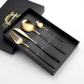 Exquisite Wedding Gold Flatware Set Stainless Steel Black Gold 4 Pcs Cutlery with Gift Box