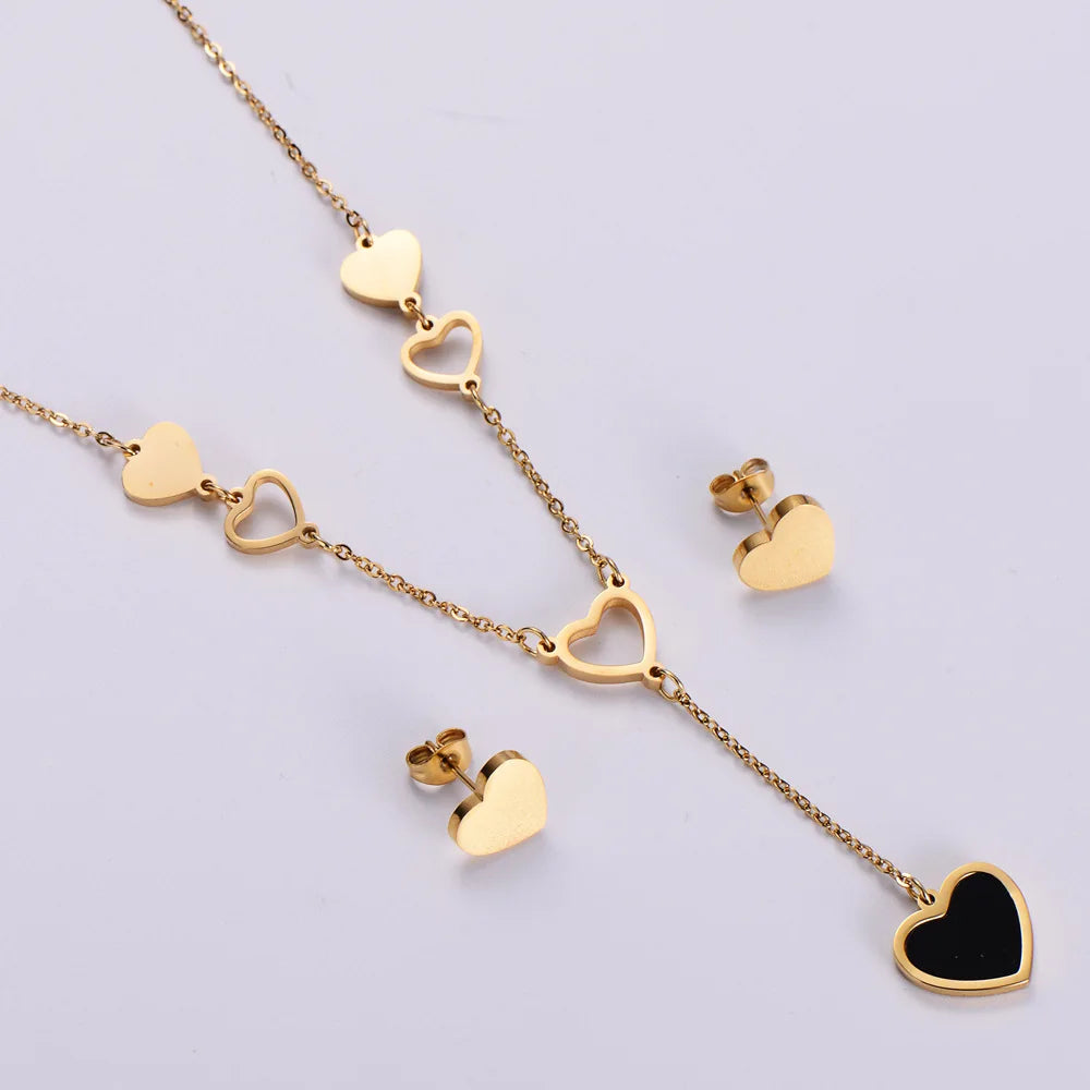 Risingmoon 316L Stainless Steel Earrings 18K Gold Necklace Earrings Necklace Heart Jewelry Sets for Women