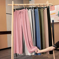 Wholesale Summer Loose High Waist Elastic Ice Silk Wide Leg Pants Women's Solid Color Pants Casual Trousers