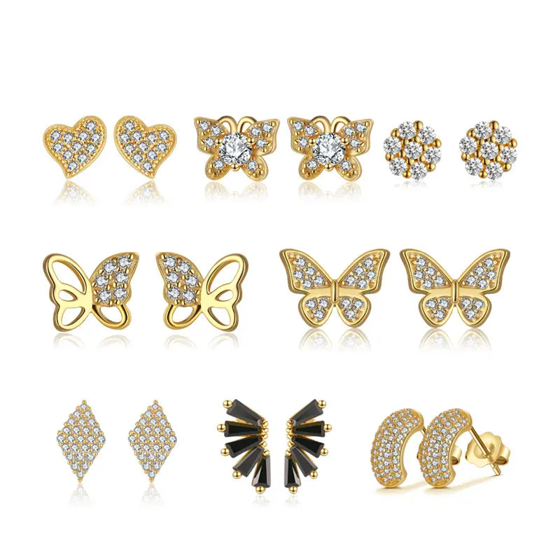 APE Fashion Earrings Minimalist Stud 14k Gold Plated 925 Sterling Silver Diamond Cubic Zirconia Mini Tiny Stud Earrings
