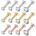 Stainless Steel Gold Plated Pierced Ear Lip Labret Studs Helix Ear Flat Back Zircon Earring Tragus Cartilage Piercing Jewelry